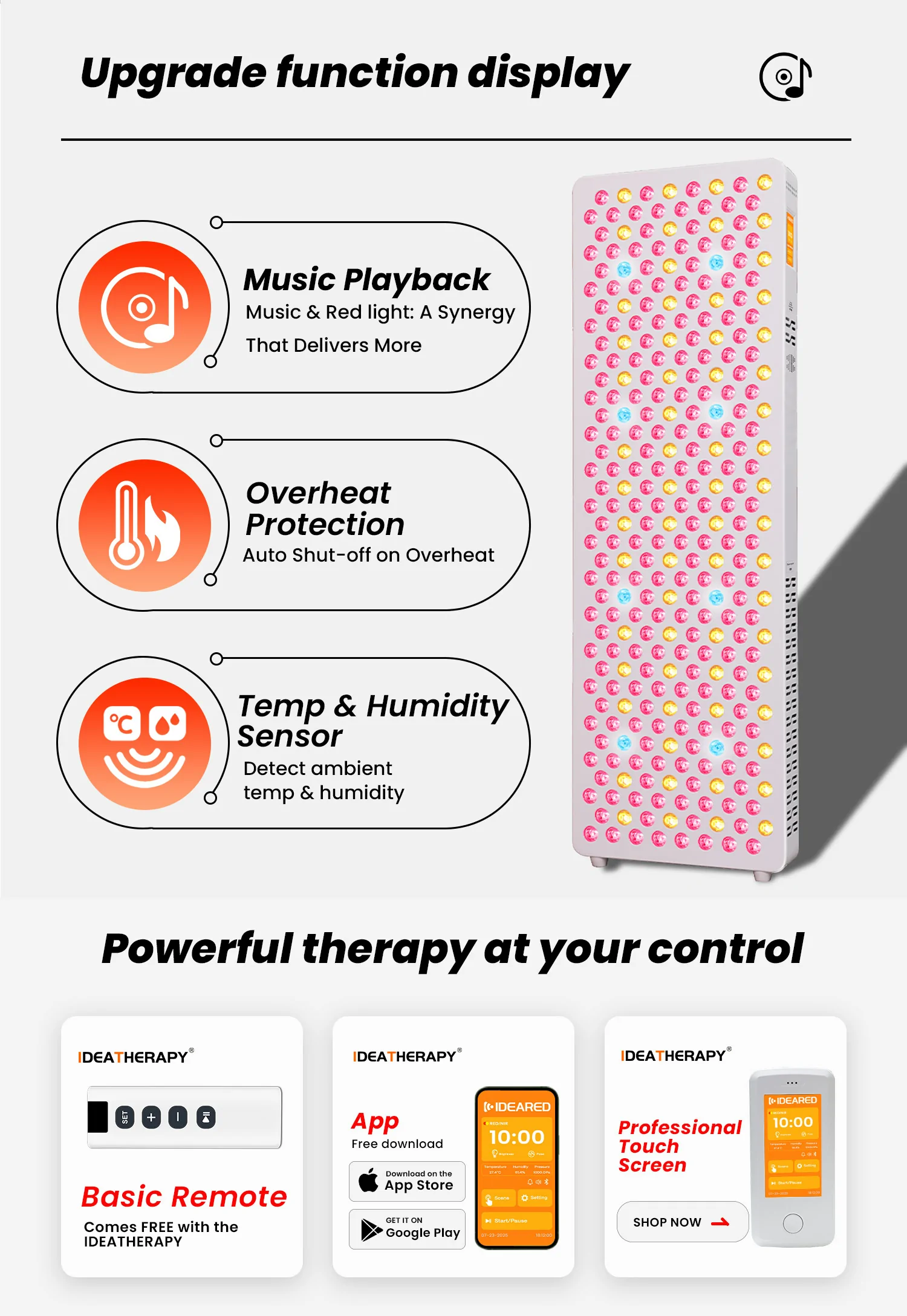 Music playback, overheat protection, temperature sensor and control options