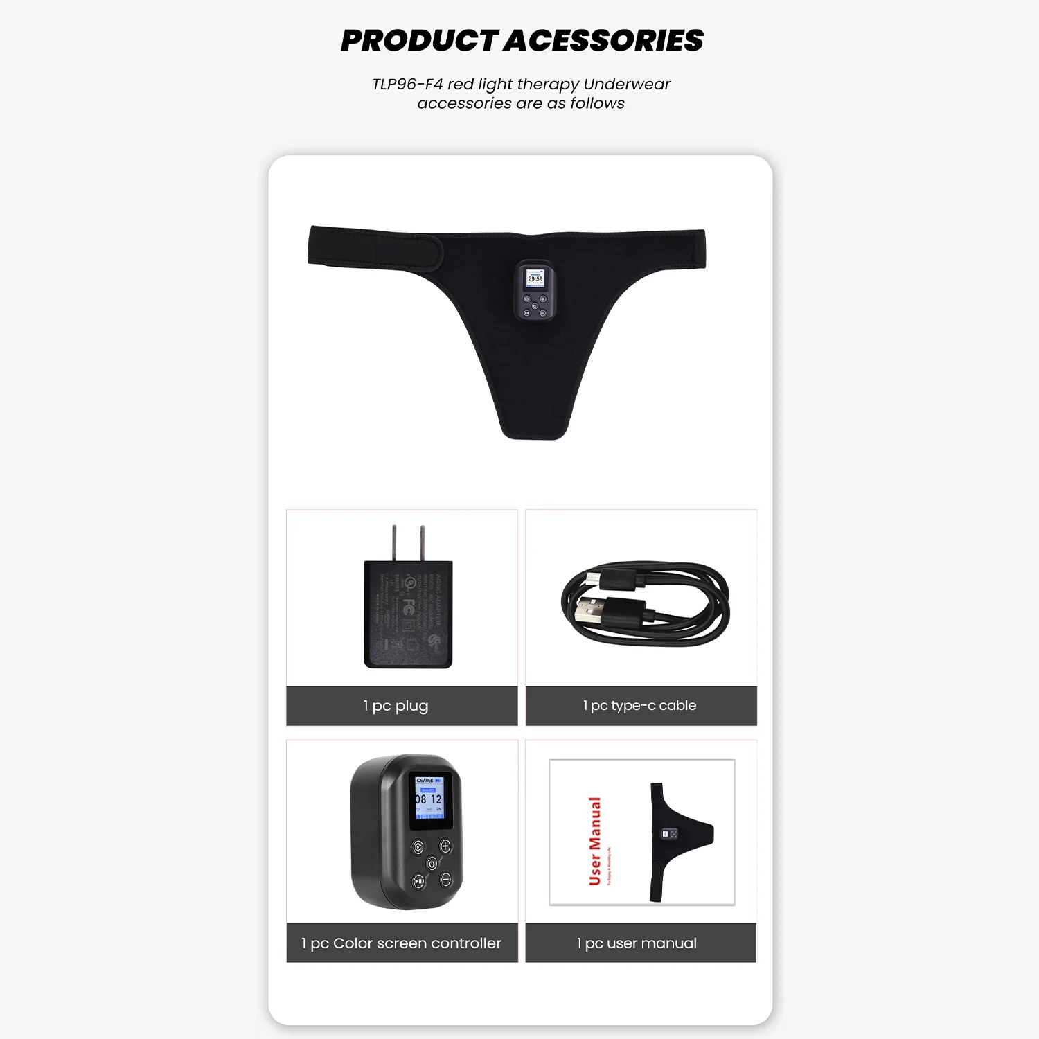 red light therapy underwear controller charging cable and accessories